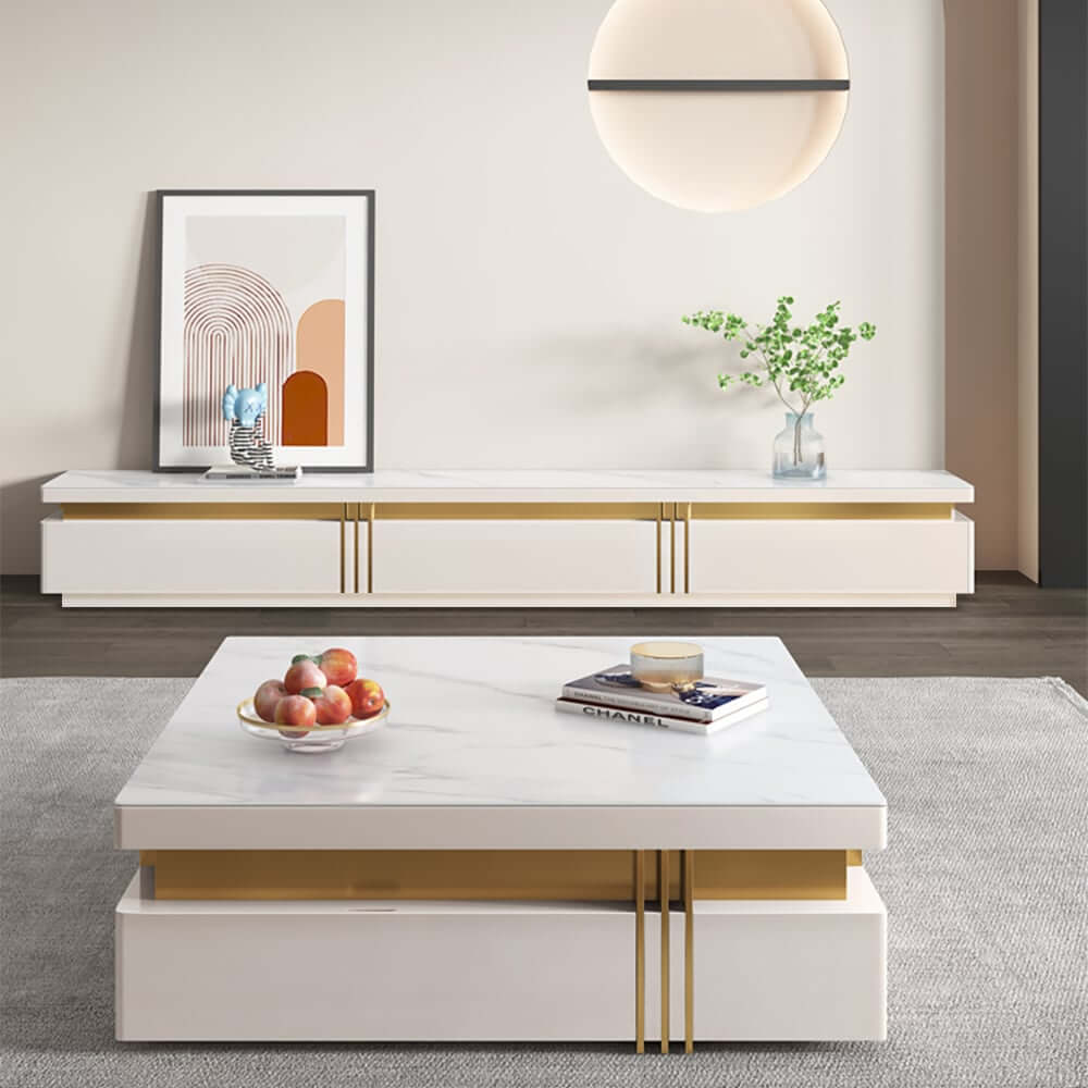 Modern Square Sintered Stone Coffee Table With Drawers