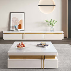 Modern Square Sintered Stone Coffee Table With Drawers