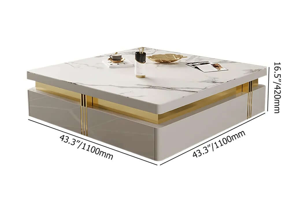 Modern Square Sintered Stone Coffee Table With Drawers Dimensions