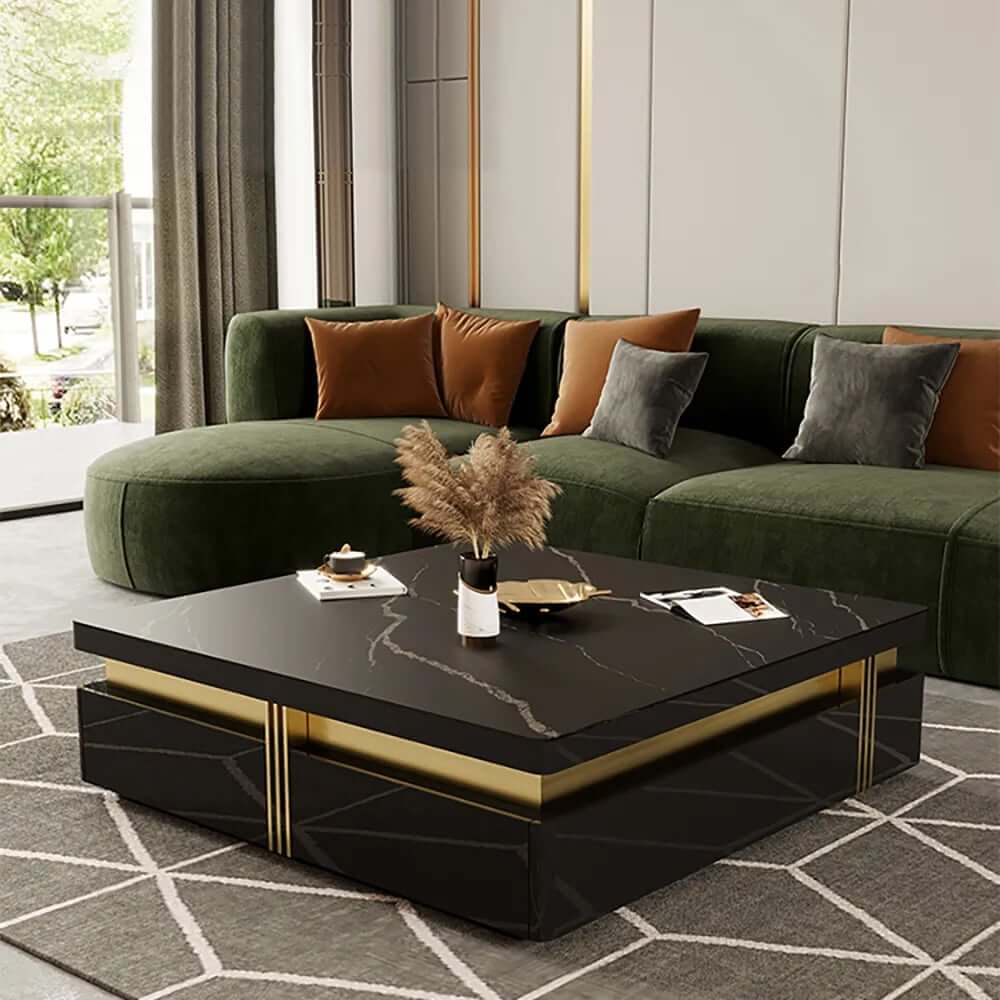 Modern Square Sintered Stone Coffee Table With Drawers Main Product Image