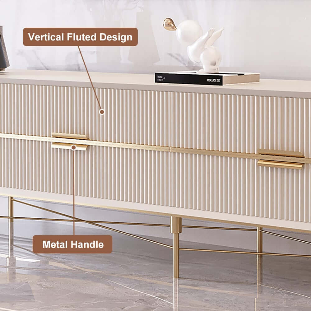 Modern Stainless Steel TV Stand With Drawers, 78.7 Inch