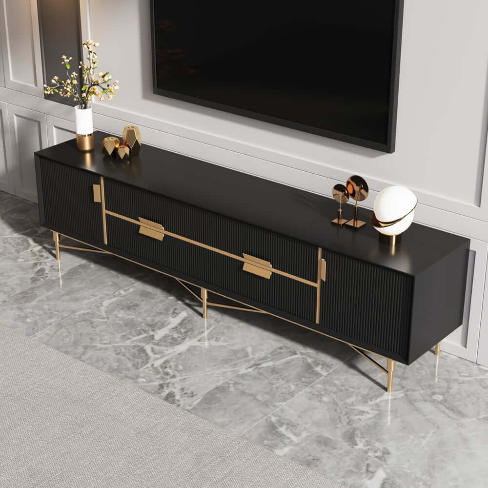 Modern Stainless Steel TV Stand With Drawers, 78.7 Inch