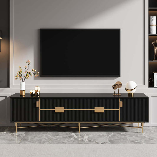 Modern Stainless Steel TV Stand With Drawers, 78.7 Inch