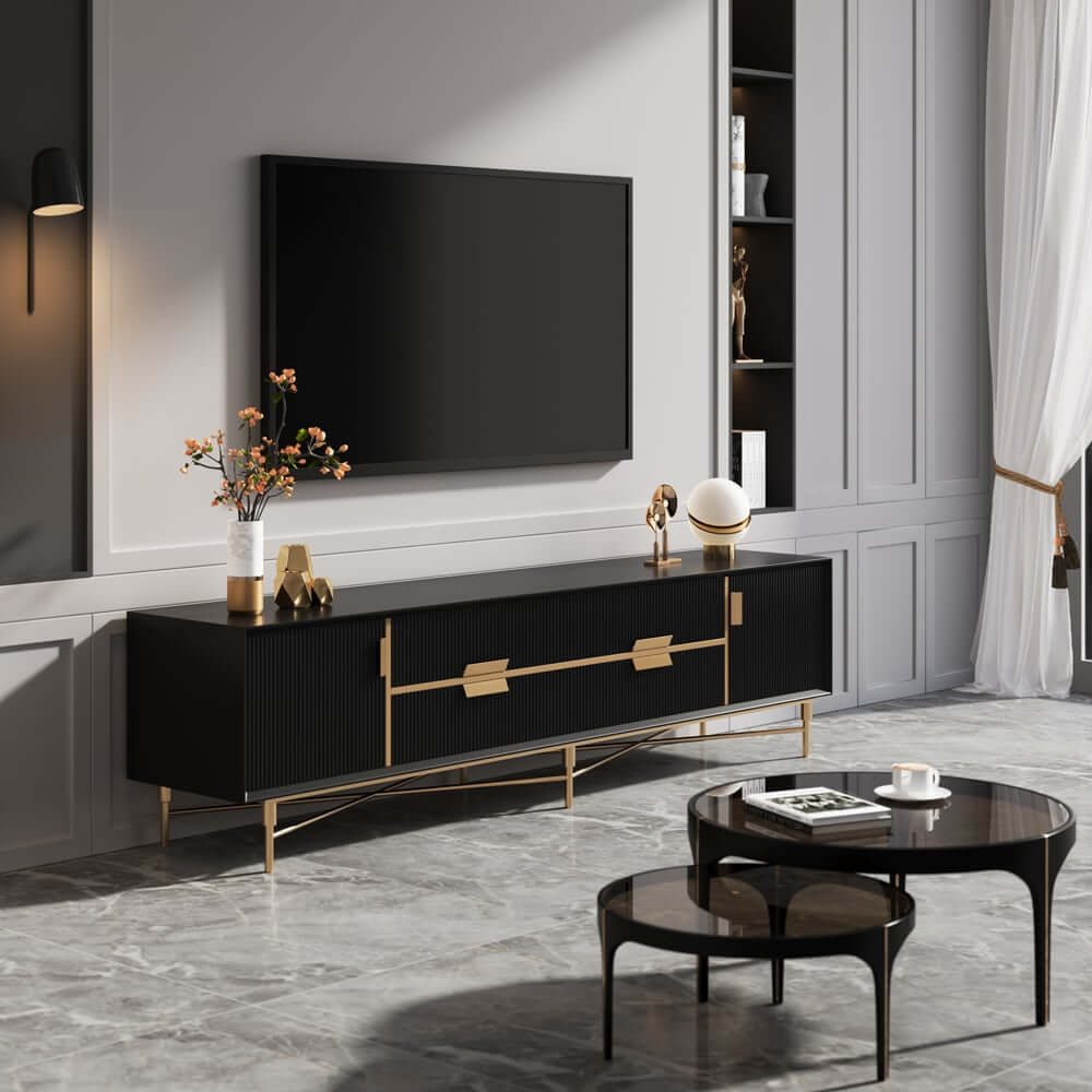 Modern Stainless Steel TV Stand With Drawers, 78.7 Inch