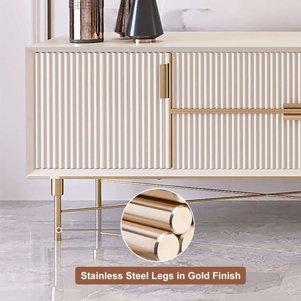Modern Stainless Steel TV Stand With Drawers, 78.7 Inch
