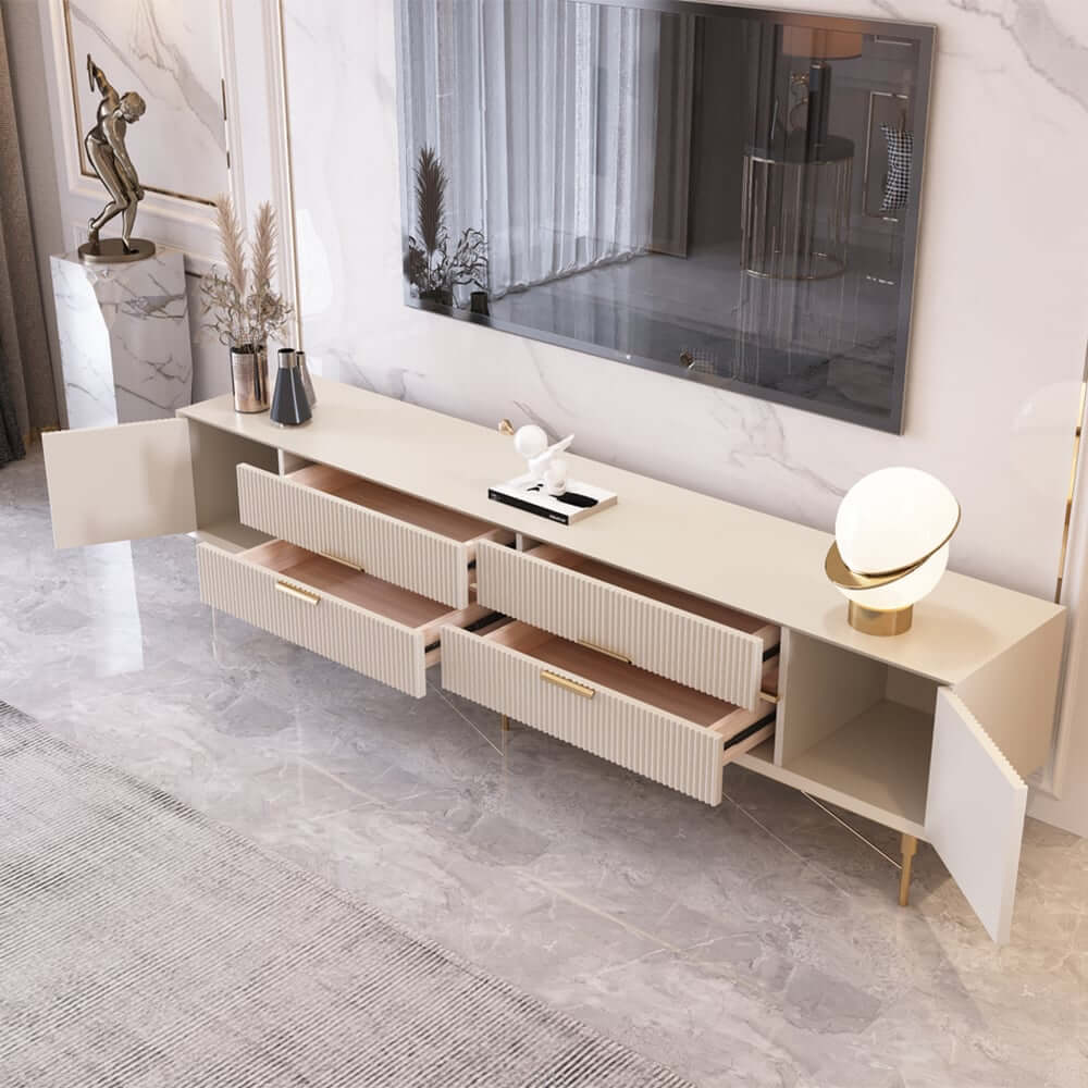 Modern Stainless Steel TV Stand With Drawers, 78.7 Inch