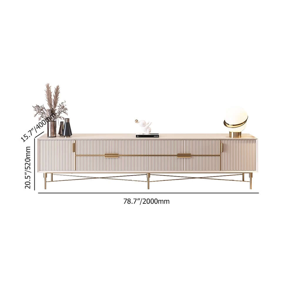 Modern Stainless Steel TV Stand With Drawers, 78.7 Inch Dimensions