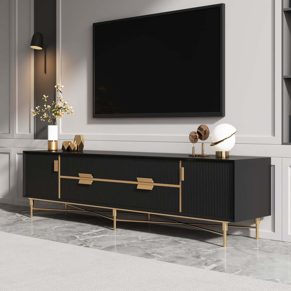 Modern Stainless Steel TV Stand With Drawers, 78.7 Inch Main Product Image