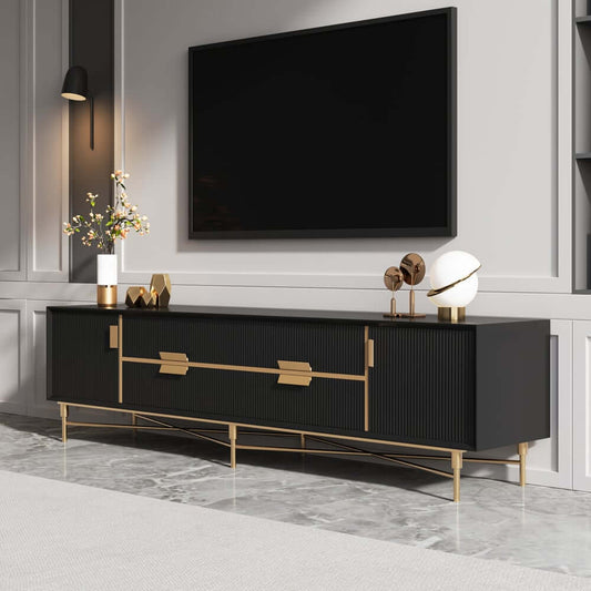 Modern Stainless Steel TV Stand With Drawers, 78.7 Inch Main Product Image