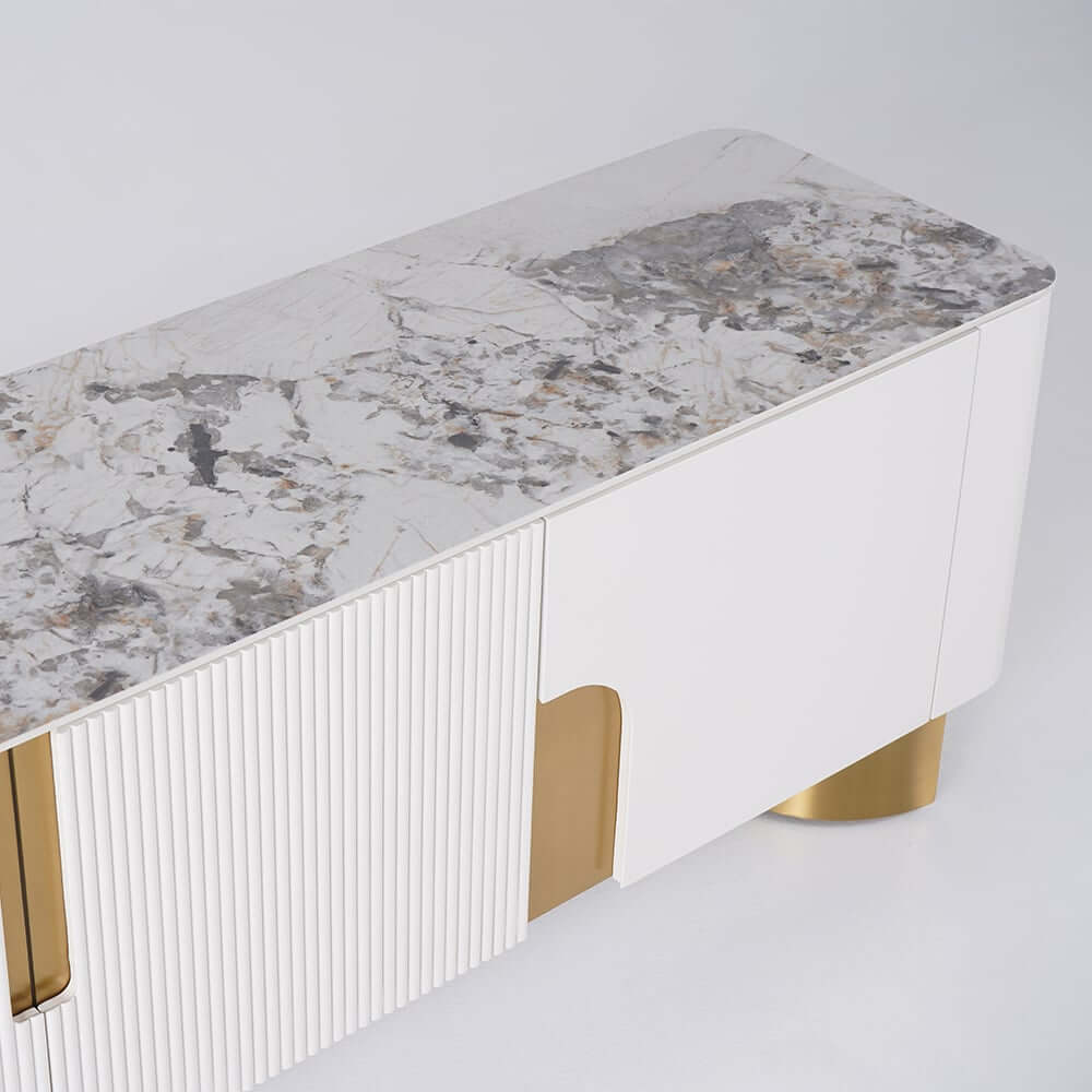 Modern Stainless Steel TV Stand With Stone Top