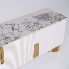 Modern Stainless Steel TV Stand With Stone Top
