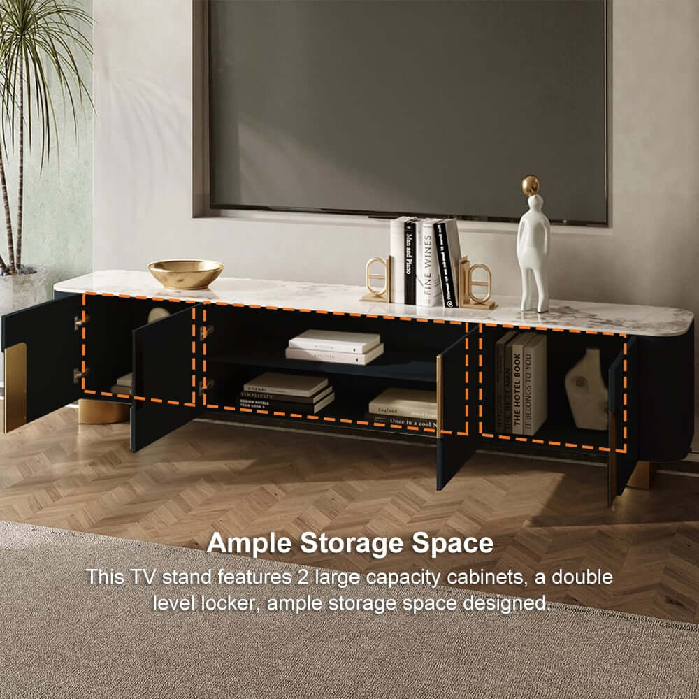 Modern Stainless Steel TV Stand With Stone Top