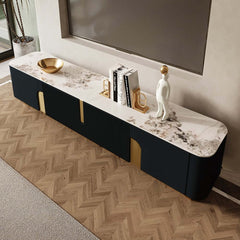 Modern Stainless Steel TV Stand With Stone Top