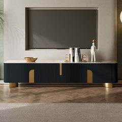 Modern Stainless Steel TV Stand With Stone Top