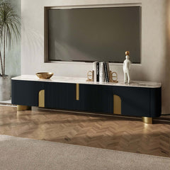 Modern Stainless Steel TV Stand With Stone Top