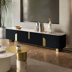 Modern Stainless Steel TV Stand With Stone Top