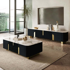 Modern Stainless Steel TV Stand With Stone Top