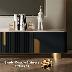 Modern Stainless Steel TV Stand With Stone Top