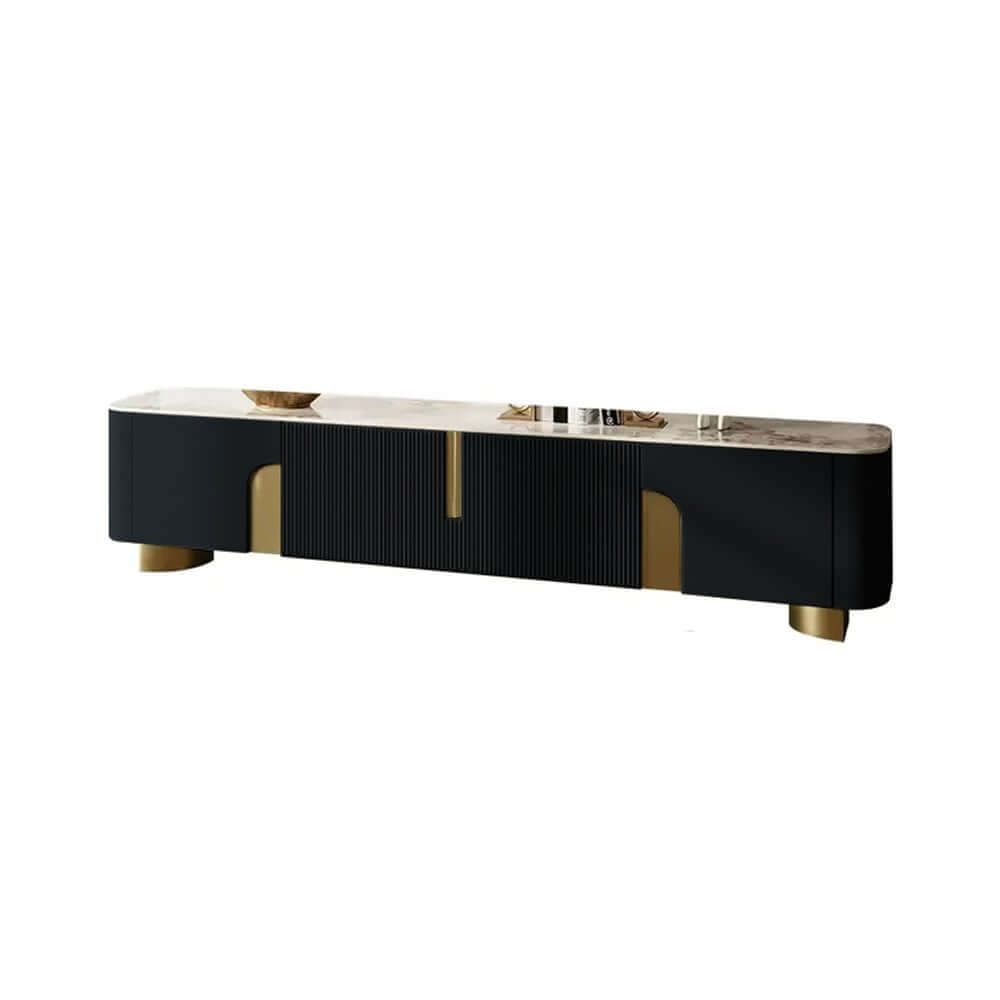 Modern Stainless Steel TV Stand With Stone Top