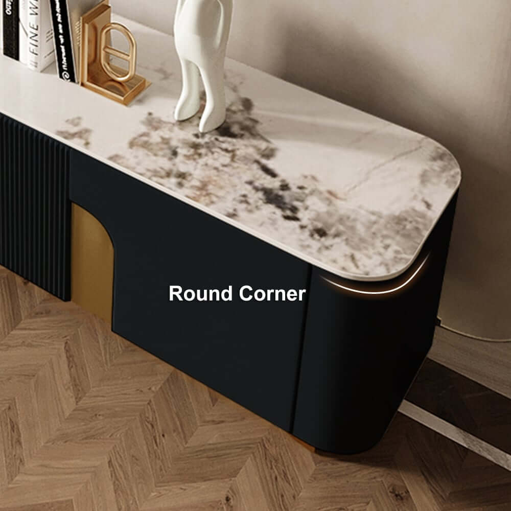 Modern Stainless Steel TV Stand With Stone Top