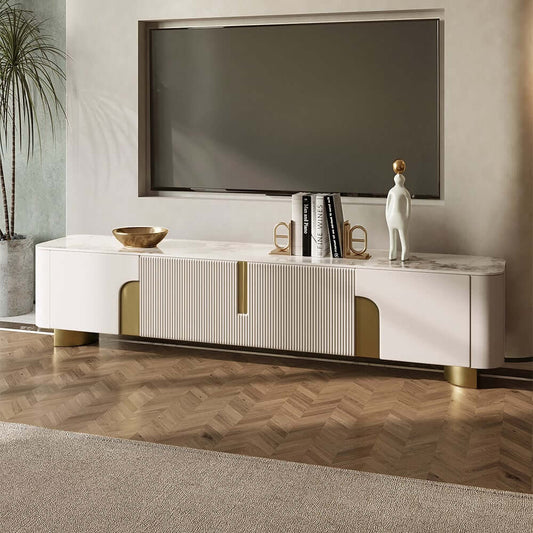 Modern Stainless Steel TV Stand With Stone Top
