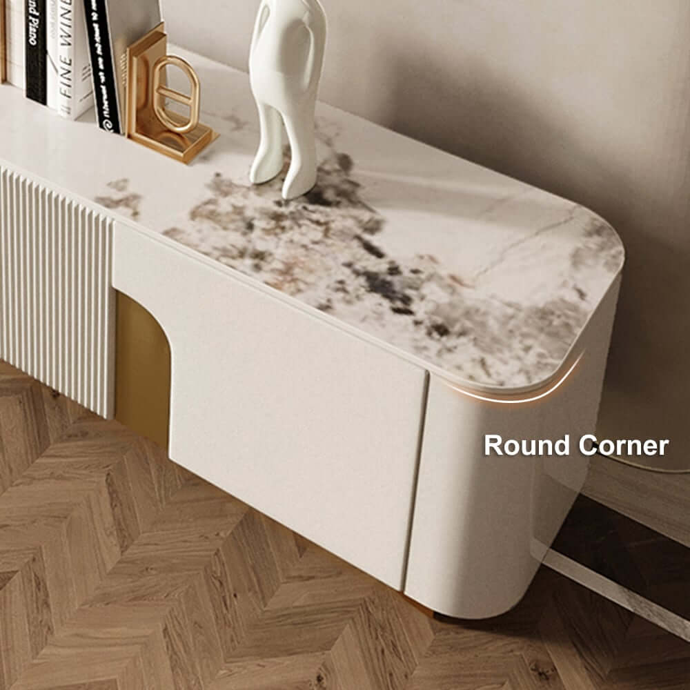 Modern Stainless Steel TV Stand With Stone Top