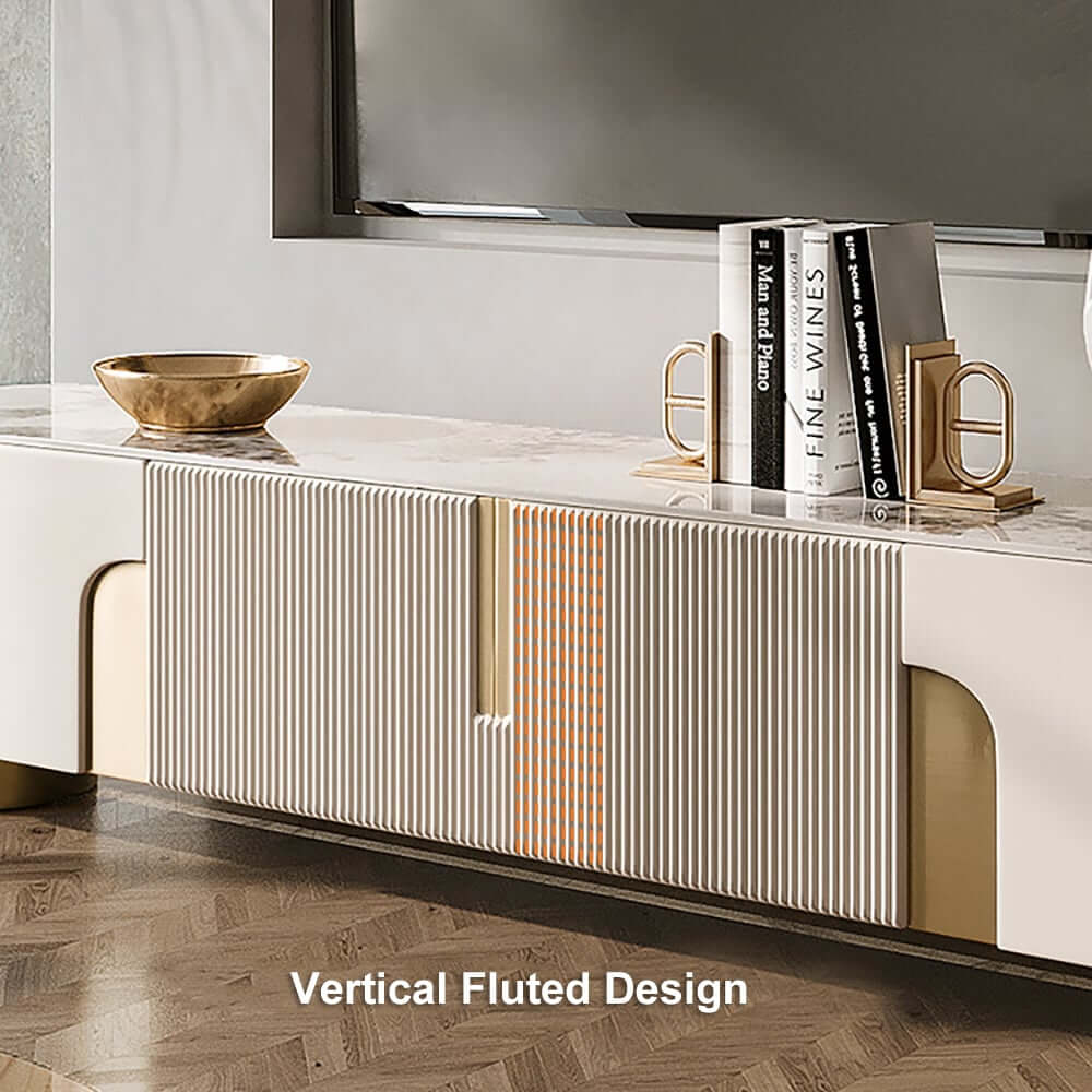 Modern Stainless Steel TV Stand With Stone Top