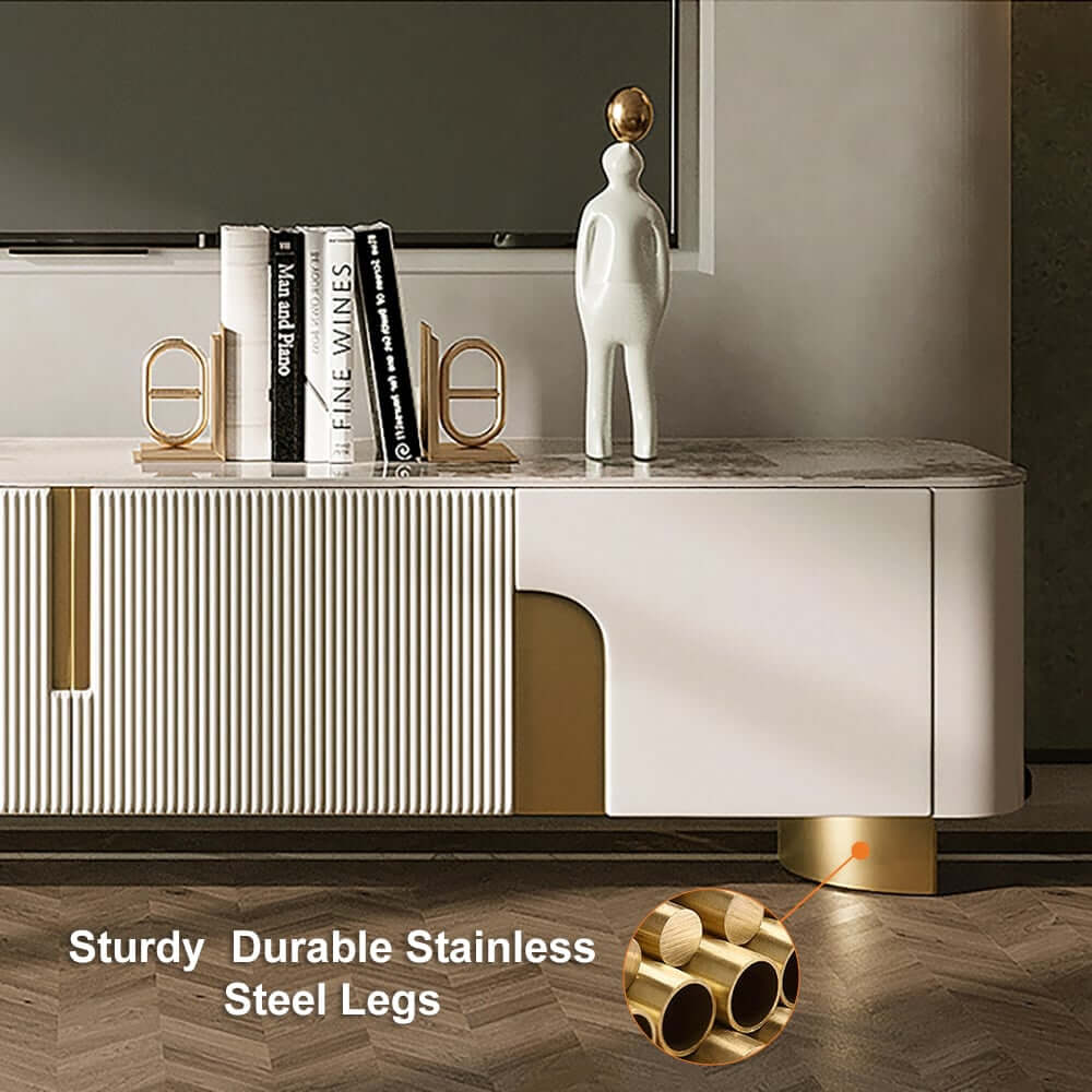 Modern Stainless Steel TV Stand With Stone Top