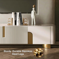 Modern Stainless Steel TV Stand With Stone Top