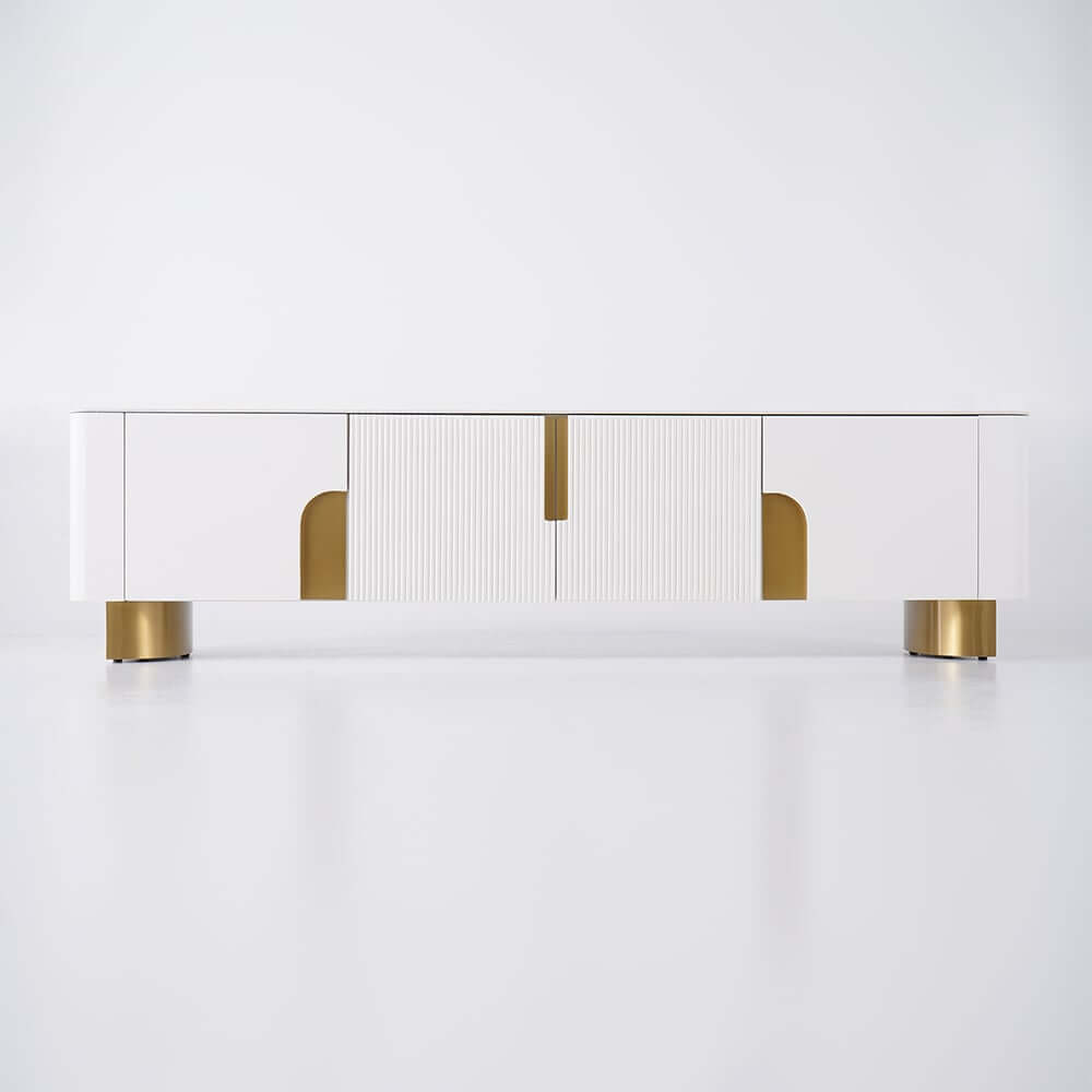 Modern Stainless Steel TV Stand With Stone Top