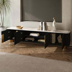 Modern Stainless Steel TV Stand With Stone Top