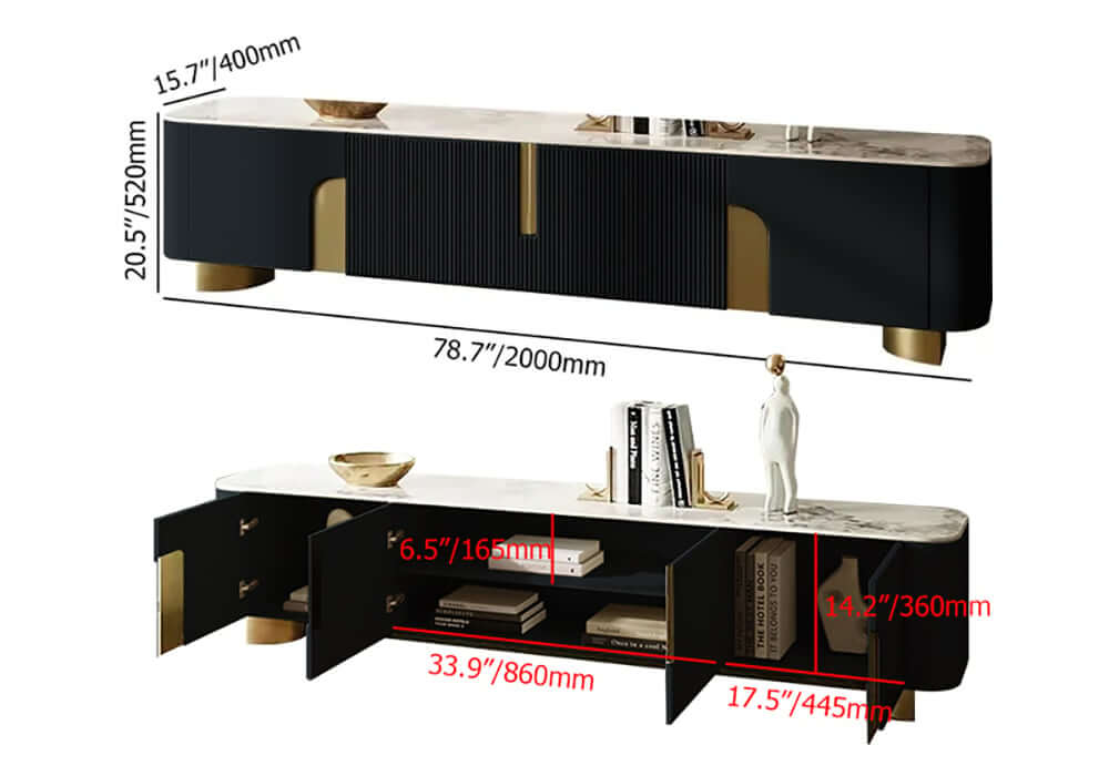 Modern Stainless Steel TV Stand With Stone Top Dimensions