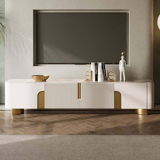 Modern Stainless Steel TV Stand With Stone Top Main Product Image