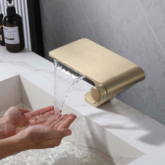 Modern Stainless Steel Waterfall Bathroom Faucet with Brushed Gold Finish