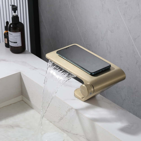 Modern Stainless Steel Waterfall Bathroom Faucet with Brushed Gold Finish