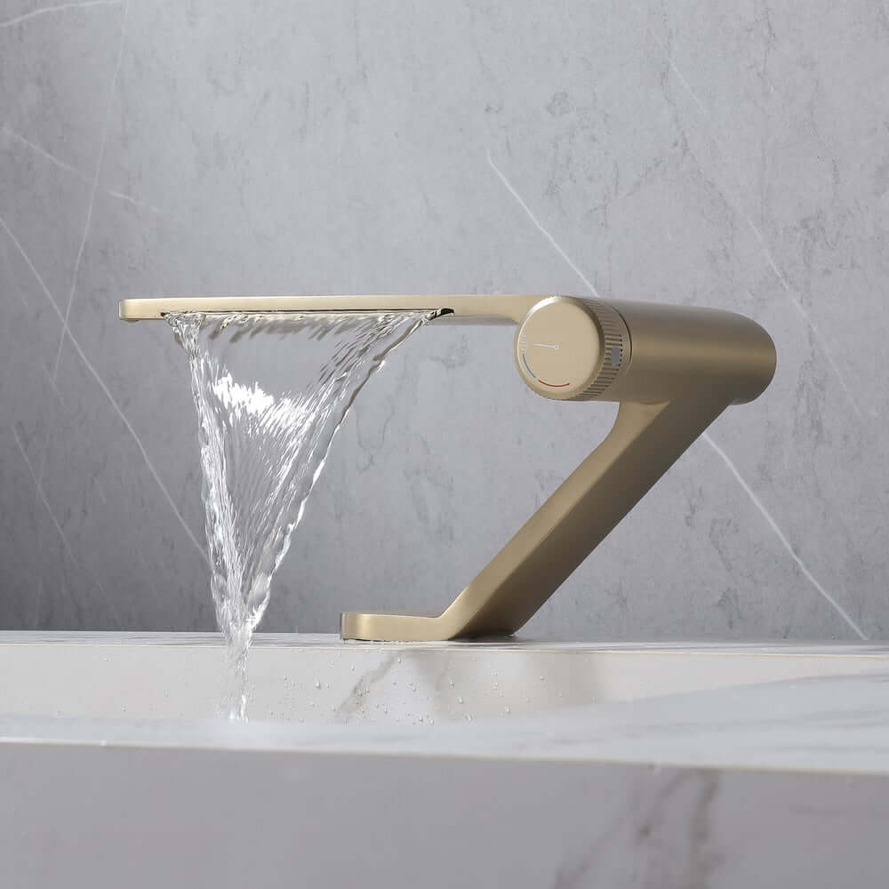 Modern Stainless Steel Waterfall Bathroom Faucet with Brushed Gold Finish