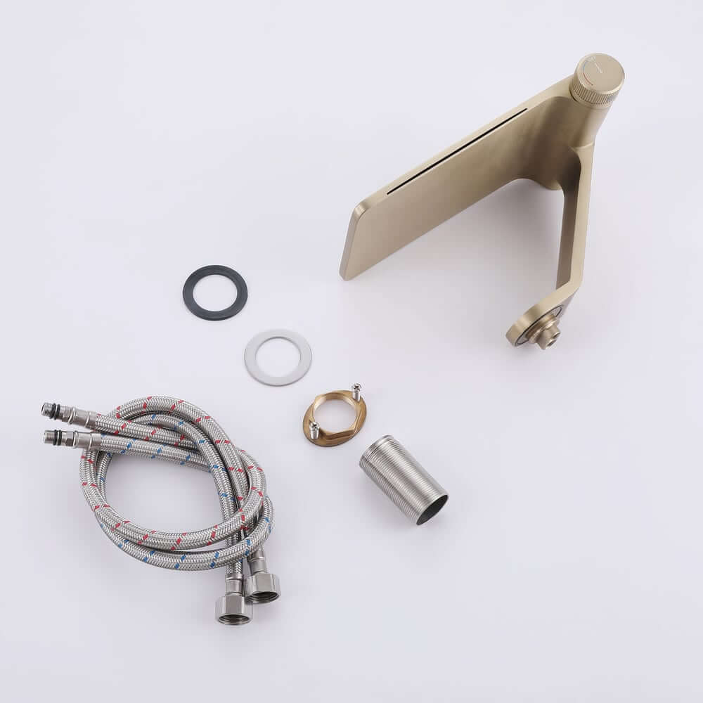 Modern Stainless Steel Waterfall Bathroom Faucet with Brushed Gold Finish