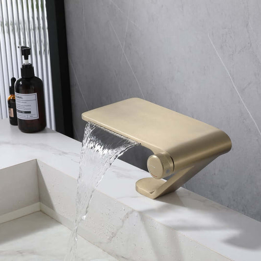 Modern Stainless Steel Waterfall Bathroom Faucet with Brushed Gold Finish Main Product Image