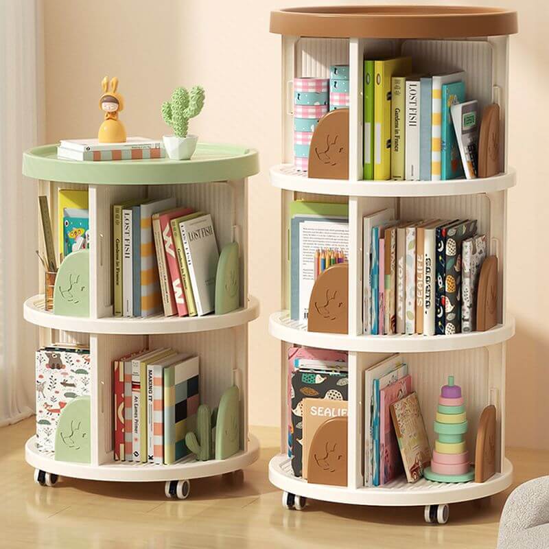 Modern Swivel Bookcase for Kids, Closed-Back with 360° Rotation