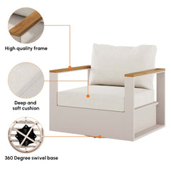 Modern Swivel Outdoor Accent Chair with Aluminum Frame and Cushions