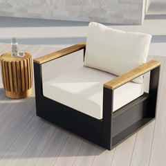 Modern Swivel Outdoor Accent Chair with Aluminum Frame and Cushions