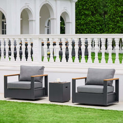 Modern Swivel Outdoor Accent Chair with Aluminum Frame and Cushions