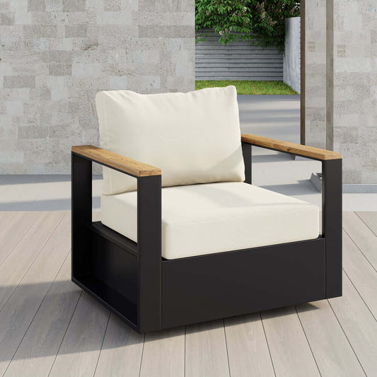 Modern Swivel Outdoor Accent Chair with Aluminum Frame and Cushions