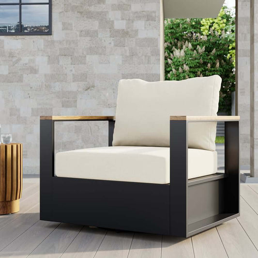 Modern Swivel Outdoor Accent Chair with Aluminum Frame and Cushions Main Product Image