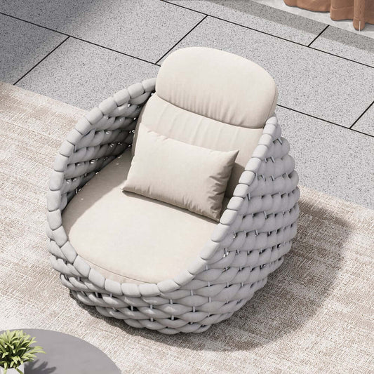 Modern Swivel Outdoor Accent Chair with Handwoven Rope and Cushions Main Product Image