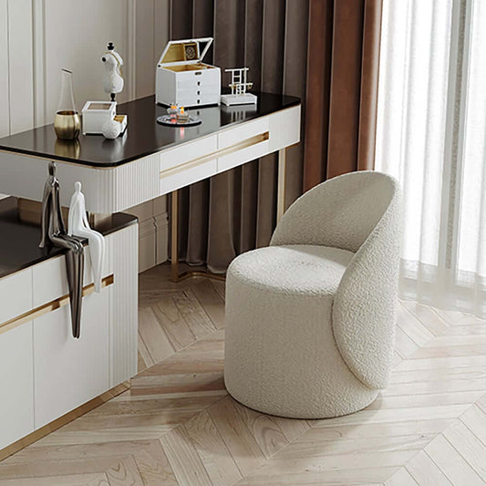 Modern Swivel Vanity Stool with Soft Boucle Upholstery
