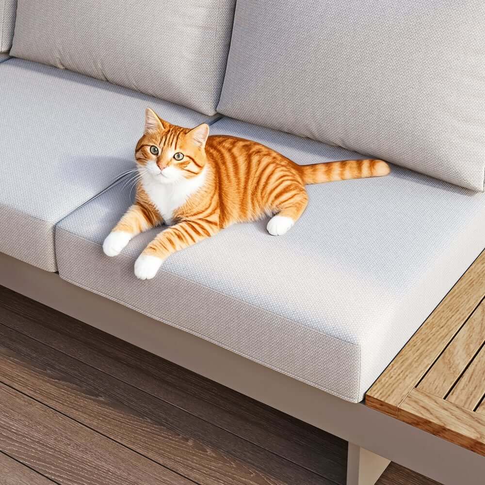 Modern Teak Wood Outdoor Sectional Sofa Set with Coffee Table