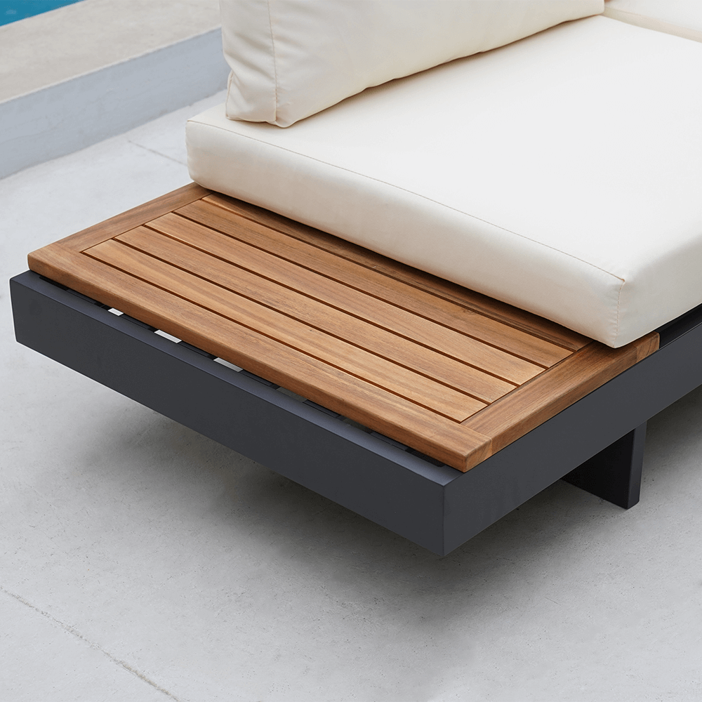 Modern Teak Wood Outdoor Sectional Sofa Set with Coffee Table