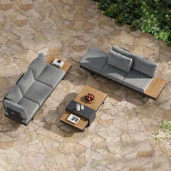 Modern Teak Wood Outdoor Sectional Sofa Set with Coffee Table