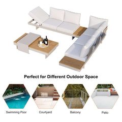 Modern Teak Wood Outdoor Sectional Sofa Set with Coffee Table